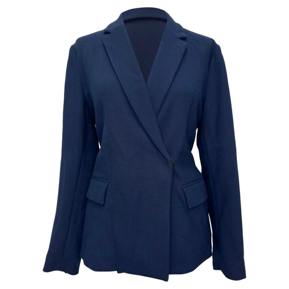 MSGM Double-Breasted Belted Blazer in Navy Blue Wool